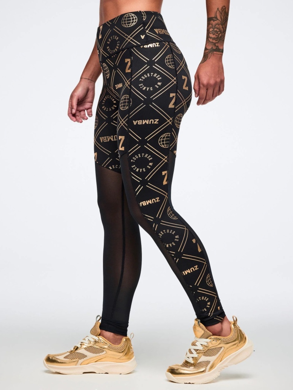 High Waisted Ankle Leggings with Mesh Inserts